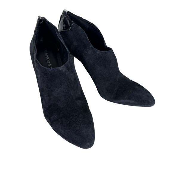 Franco Sarto Vella Black Suede Pointed Toe Bootie Stiletto Heels Women's Sz 8.5 - Picture 1 of 6